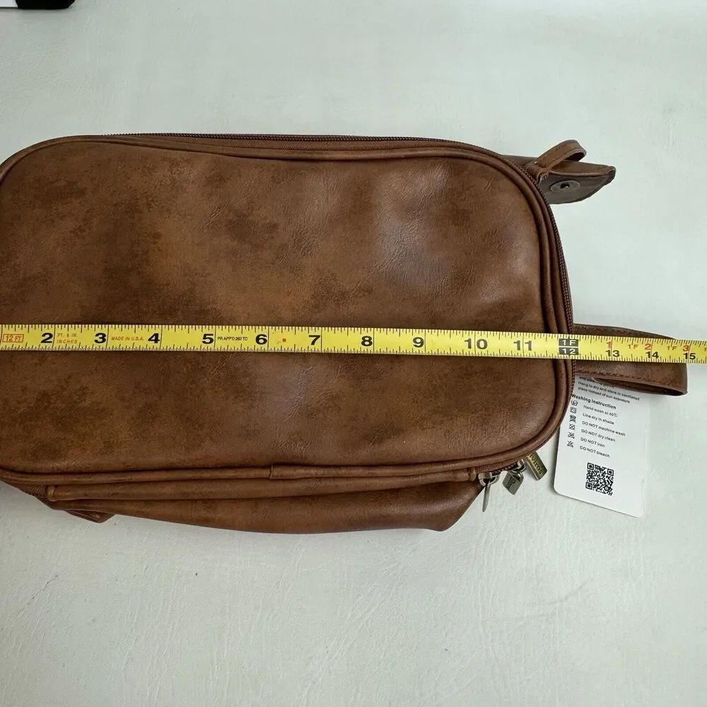 Elviros Men Toiletry Bag Water-Resistant PU Leather‎ Travel Dopp Shaving Kit New